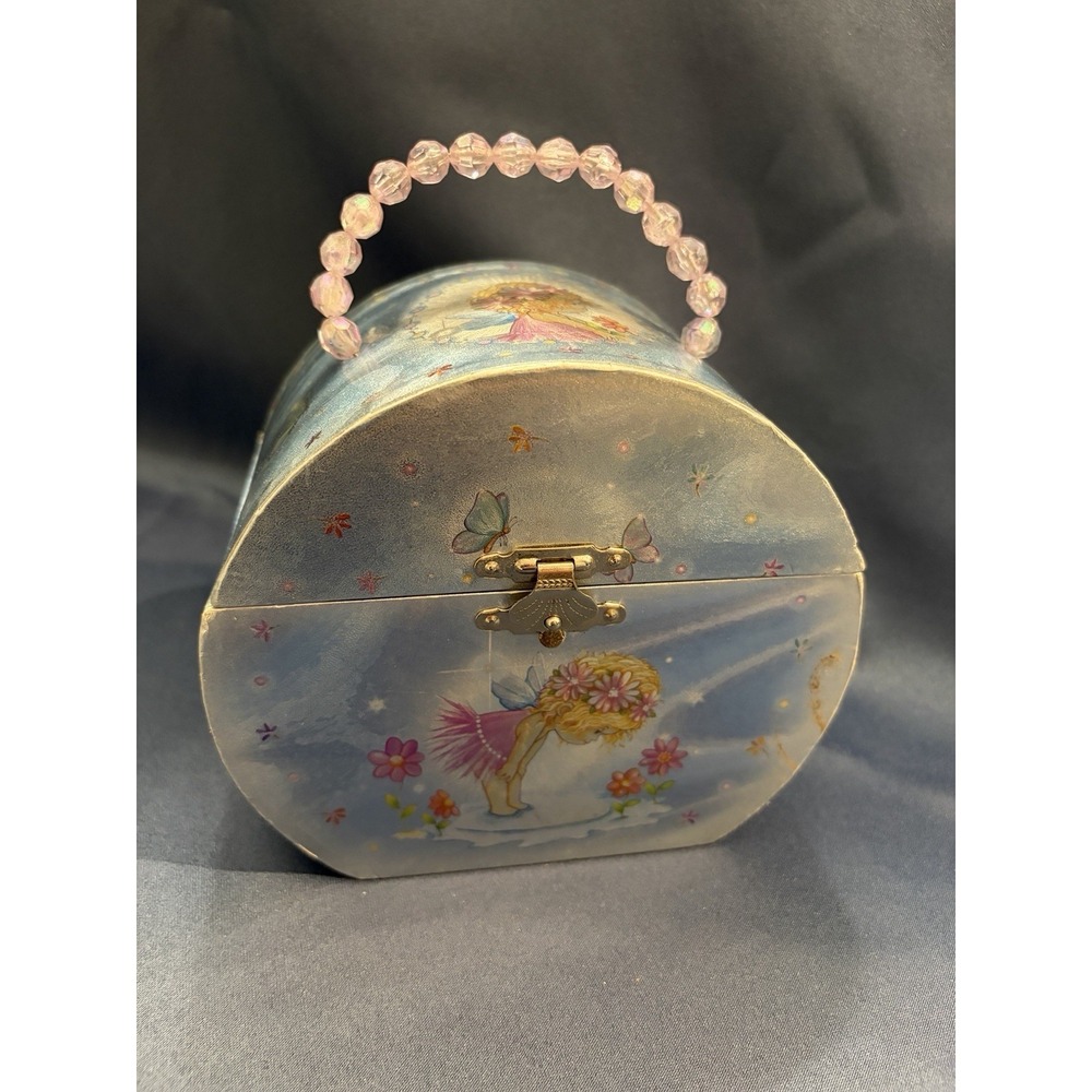 Dancing Fairy Jewelry Box #217-28 Ballerina Pink Beaded Handle Twinkle Works